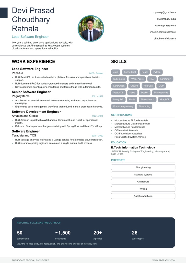 Preview of the visual lead engineer résumé
